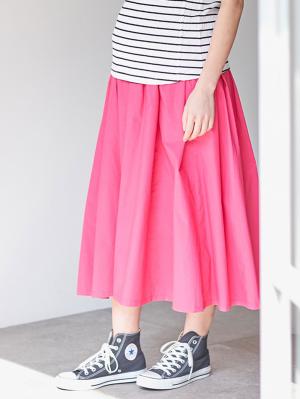 マタニティ スカート|【産前産後対応】タックフレアスカート【出産後も長く使える】|ピンク