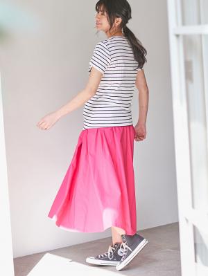マタニティ スカート|【産前産後対応】タックフレアスカート【出産後も長く使える】|ピンク