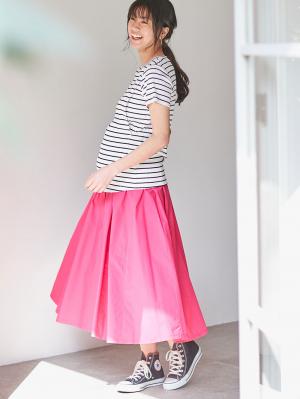 マタニティ スカート|【産前産後対応】タックフレアスカート【出産後も長く使える】|ピンク