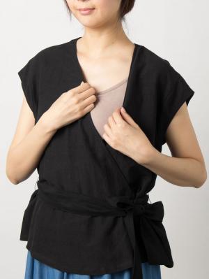 マタニティ トップス|【マタニティ・授乳服】リネン混カシュクール風トップス【出産後も長く使える】
