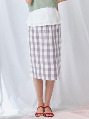 マタニティ スカート|【産前産後対応】ギンガムチェックタイトスカート【出産後も長く使える】|ラベンダー×オフ