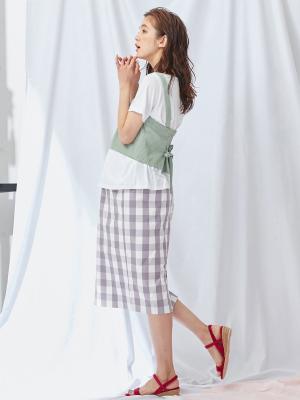 マタニティ スカート|【産前産後対応】ギンガムチェックタイトスカート【出産後も長く使える】|ラベンダー×オフ