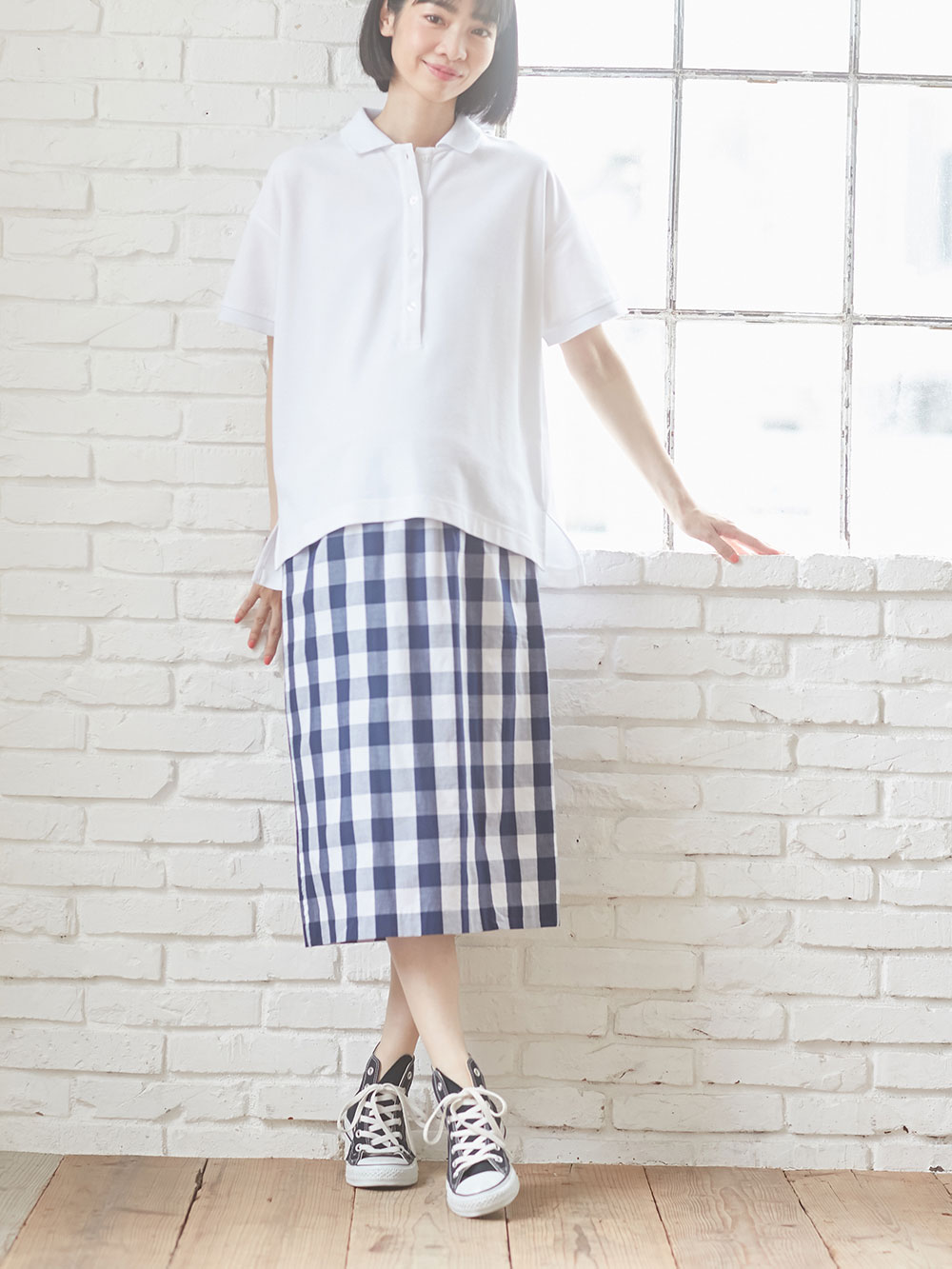 マタニティ スカート 産前産後対応 ギンガムチェックタイトスカート マタニティウェア 授乳服通販 エンジェリーベ 公式