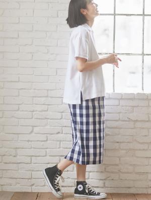 マタニティ スカート|【産前産後対応】ギンガムチェックタイトスカート【出産後も長く使える】|ネイビー×オフ