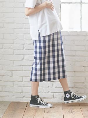 マタニティ スカート|【産前産後対応】ギンガムチェックタイトスカート【出産後も長く使える】|ネイビー×オフ