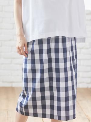 マタニティ スカート|【産前産後対応】ギンガムチェックタイトスカート【出産後も長く使える】|ネイビー×オフ