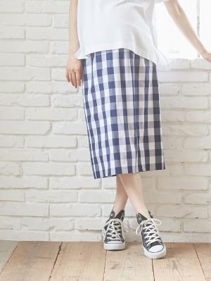 マタニティ スカート|【産前産後対応】ギンガムチェックタイトスカート【出産後も長く使える】|ネイビー×オフ