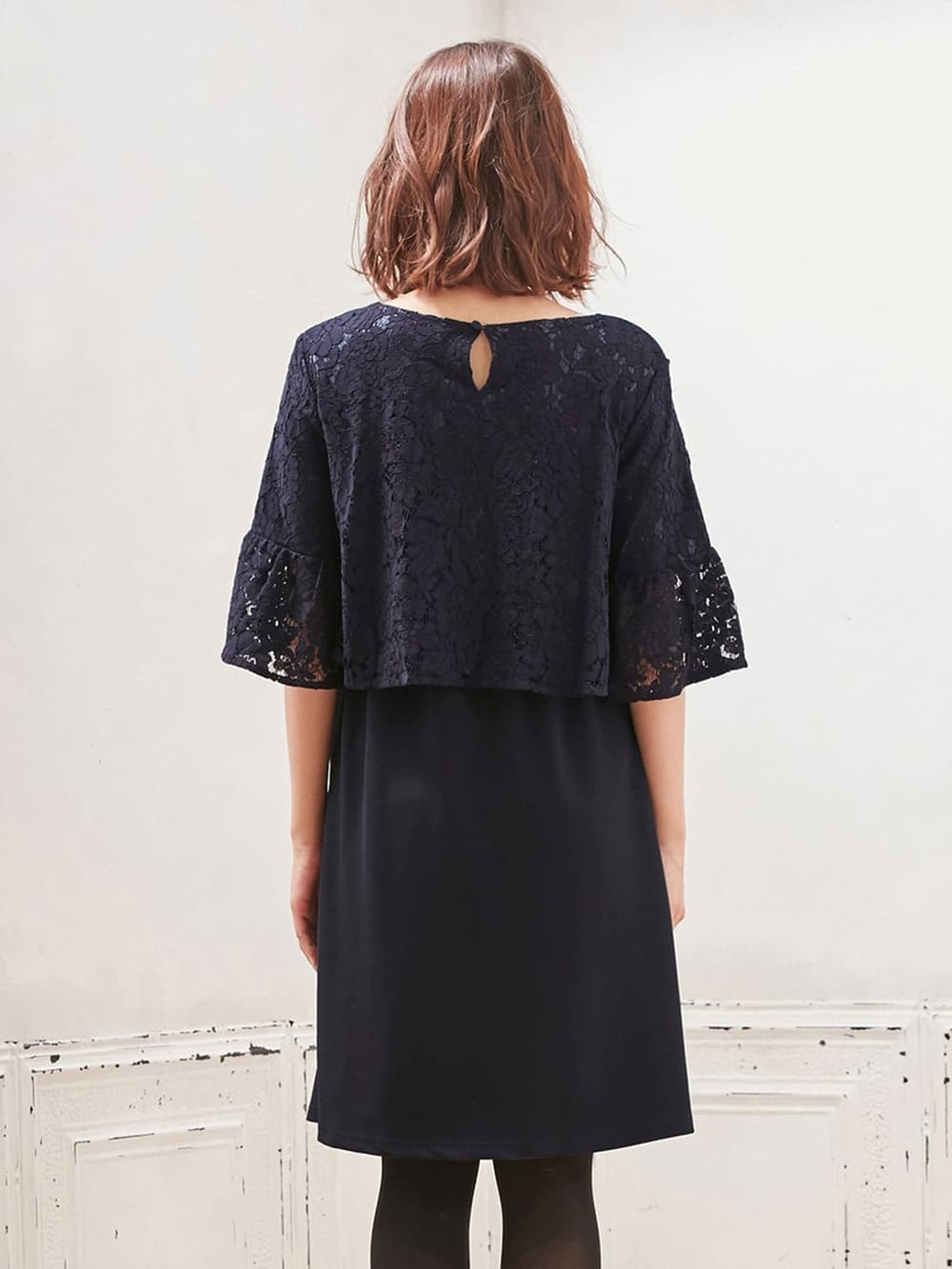 マタニティ ワンピース|LOVE MIC（ラブミック）リバーレース×ジョーゼットタッチ強撚ライトスムースワンピース　マタニティ・授乳服【出産後も長く使える】