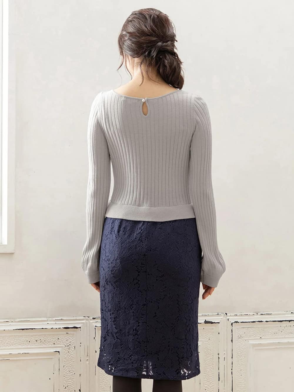 マタニティ ワンピース|LOVE MIC(ラブミック)12ゲージアクリルニット×リバーレースワンピース マタニティ・授乳服