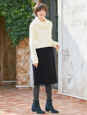 マタニティ ワンピース|LOVE MIC（ラブミック）5ゲージバスケット編みニット×エステルツイルワンピース　マタニティ・授乳服|ネイビー