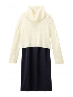 LOVE MIC（ラブミック）5ゲージバスケット編みニット×エステルツイルワンピース　マタニティ・授乳服22823