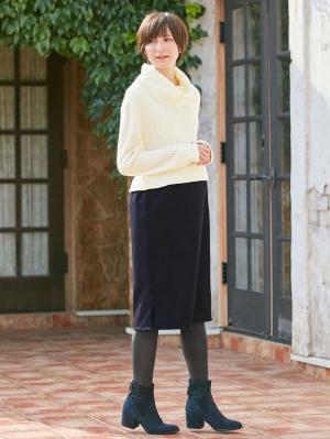 マタニティ ワンピース|LOVE MIC（ラブミック）5ゲージバスケット編みニット×エステルツイルワンピース　マタニティ・授乳服|ネイビー