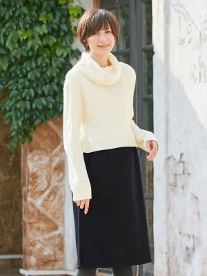 LOVE MIC（ラブミック）5ゲージバスケット編みニット×エステルツイルワンピース　マタニティ・授乳服22823