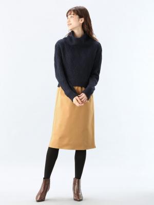 マタニティ ワンピース|LOVE MIC（ラブミック）5ゲージバスケット編みニット×エステルツイルワンピース　マタニティ・授乳服|ネイビー