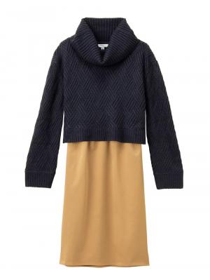 LOVE MIC（ラブミック）5ゲージバスケット編みニット×エステルツイルワンピース　マタニティ・授乳服 22823