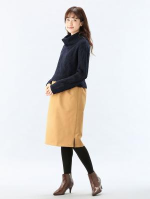 マタニティ ワンピース|LOVE MIC（ラブミック）5ゲージバスケット編みニット×エステルツイルワンピース　マタニティ・授乳服|ネイビー