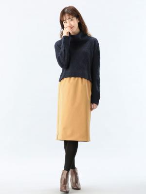 マタニティ ワンピース|LOVE MIC（ラブミック）5ゲージバスケット編みニット×エステルツイルワンピース　マタニティ・授乳服|ネイビー