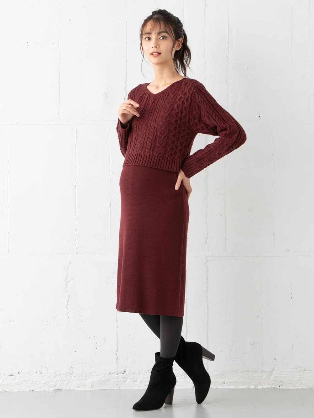 マタニティ ワンピース Love Mic 授乳口付 アクリルケーブルニットワンピース マタニティウェア 授乳服通販 エンジェリーベ 公式 マタニティ ワンピース Love Mic 授乳口付 アクリルケーブルニットワンピース マタニティウェア 授乳服通販 エンジェリーベ 公式