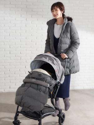 マタニティ アウター（コート）・ママコート|ain（アイン）【セット】ウール見え起毛ヘリンボーン　フード付きダウンママコート＆ベビーケープ