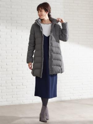 マタニティ アウター（コート）・ママコート|ain（アイン）【セット】ウール見え起毛ヘリンボーン　フード付きダウンママコート＆ベビーケープ