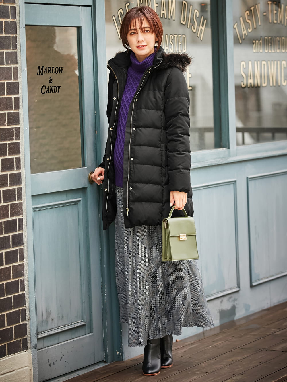 マタニティ アウター（コート）・ママコート|ain（アイン）【セット】マットタフタ　フード付きダウンママコート＆ ベビー ケープ|ブラック