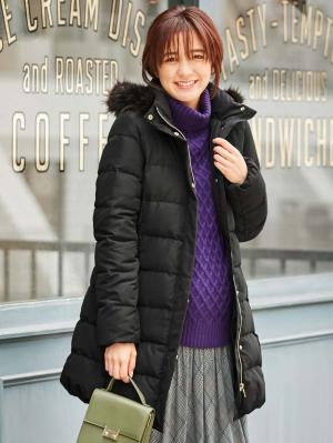 マタニティ アウター（コート）・ママコート|ain（アイン）【セット】マットタフタ　フード付きダウンママコート＆ ベビー ケープ|ブラック