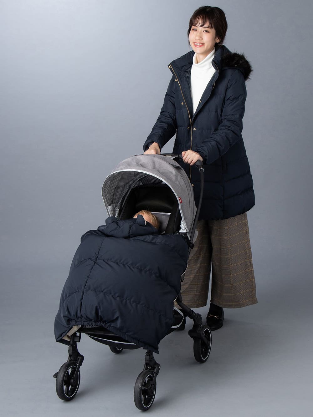 マタニティ アウター（コート）・ママコート|ain（アイン）【セット】マットタフタ　フード付きダウンママコート＆ ベビー ケープ