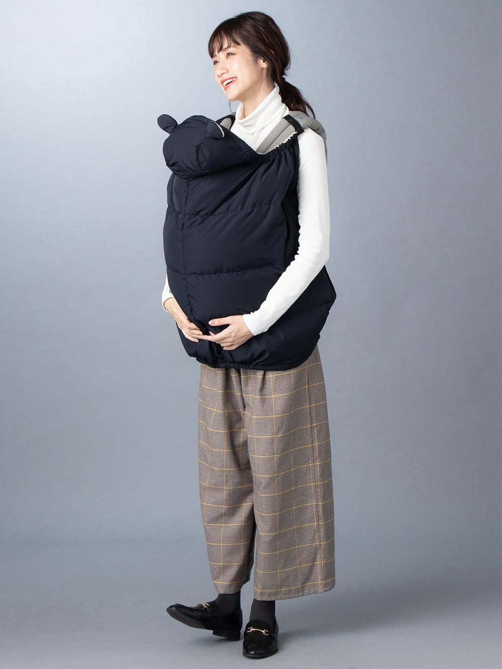 マタニティ アウター（コート）・ママコート|ain（アイン）【セット】マットタフタ　フード付きダウンママコート＆ ベビー ケープ