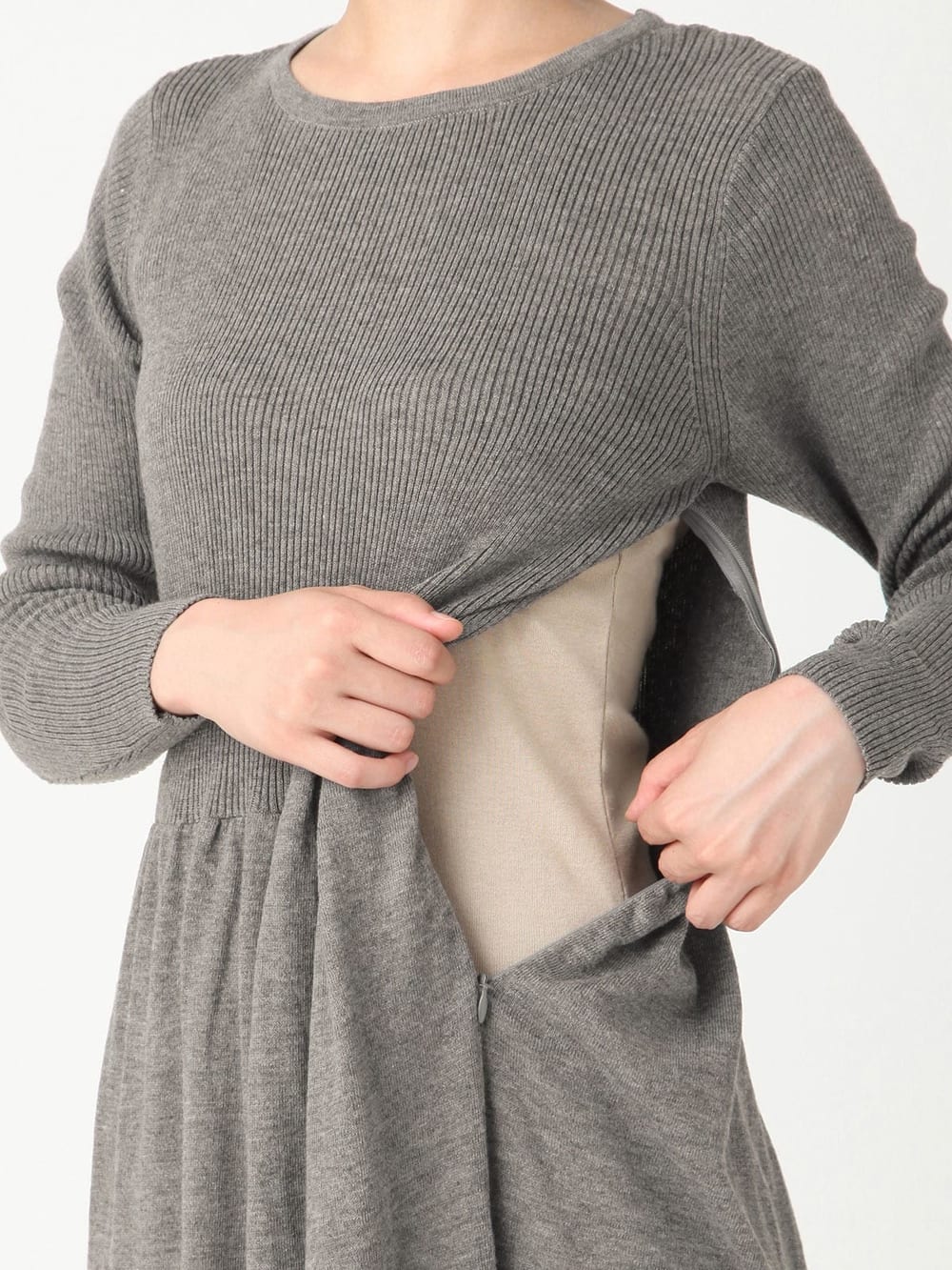 マタニティ ワンピース 授乳口付 ウール混なめらかリブニット 切替ギャザーワンピース マタニティウェア 授乳服通販 エンジェリーベ 公式