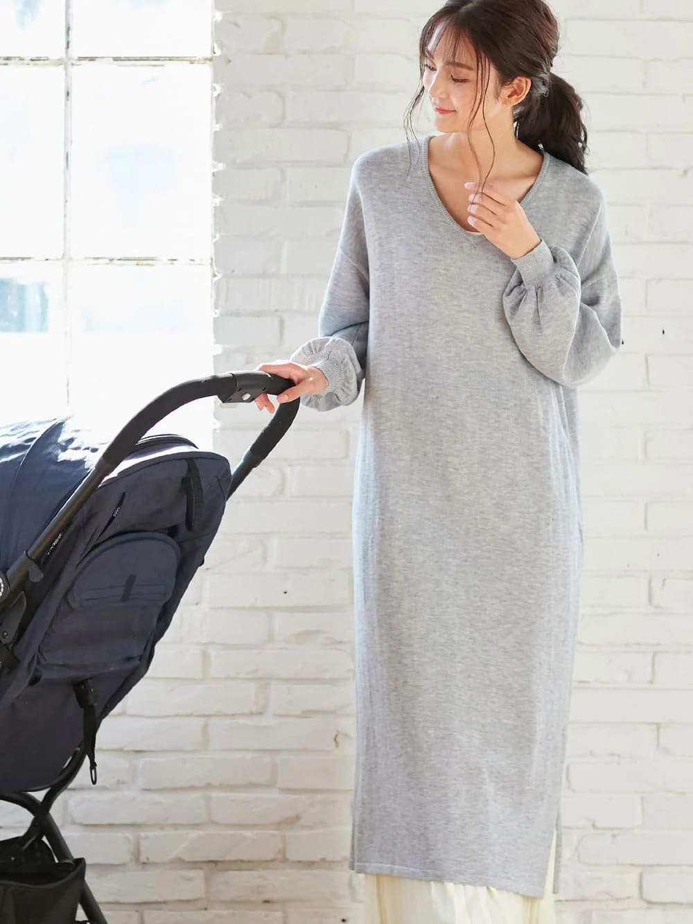 マタニティ ワンピース 授乳口付 ウール混なめらかニット vネックパフスリーブロングワンピース マタニティウェア 授乳服通販 エンジェリーベ 公式 マタニティ ワンピース 授乳口付 ウール混なめらかニット vネックパフスリーブロングワンピース マタニティウェア 授乳服通販 エンジェリーベ 公式