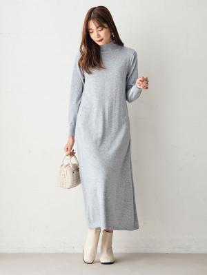 アウトレット|ウール混なめらかニット ハイネックフレアマキシワンピース マタニティ・授乳服
