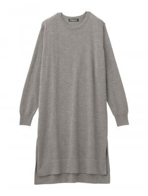 ウール混なめらかニット サイドスリットロングクルーネック　マタニティ・授乳服 22854