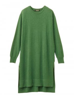 マタニティ トップス|ウール混なめらかニット サイドスリットロングクルーネック　マタニティ・授乳服|グリーン