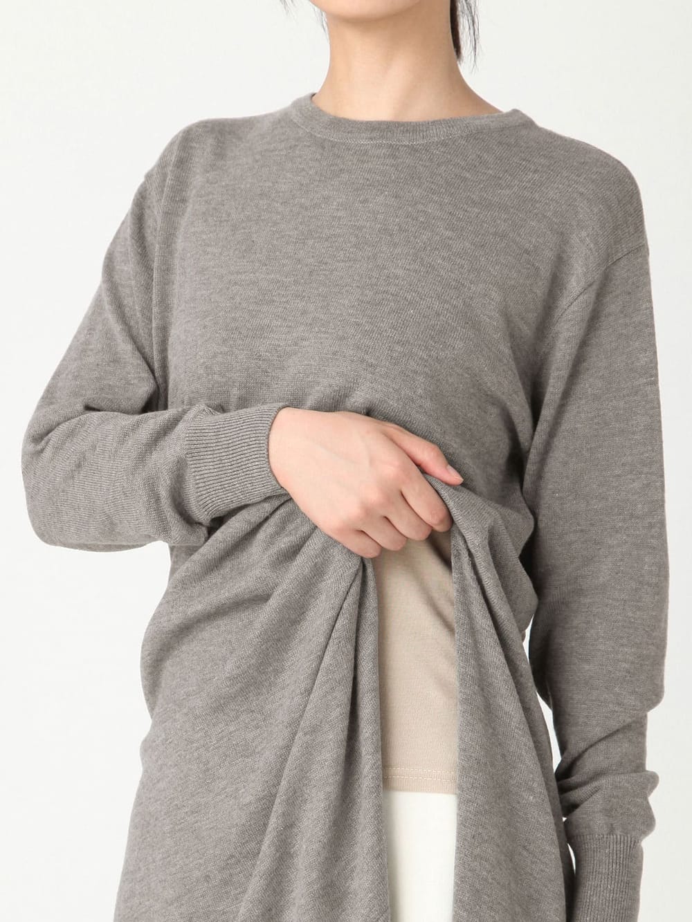 マタニティ トップス|ウール混なめらかニット サイドスリットロングクルーネック　マタニティ・授乳服