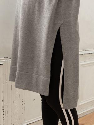 マタニティ トップス|ウール混なめらかニット サイドスリットロングクルーネック　マタニティ・授乳服