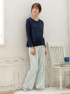 マタニティ パジャマ・ルームウェア|【授乳口付】スムーストップス＆花柄プリントパンツセットパジャマ|グリーン