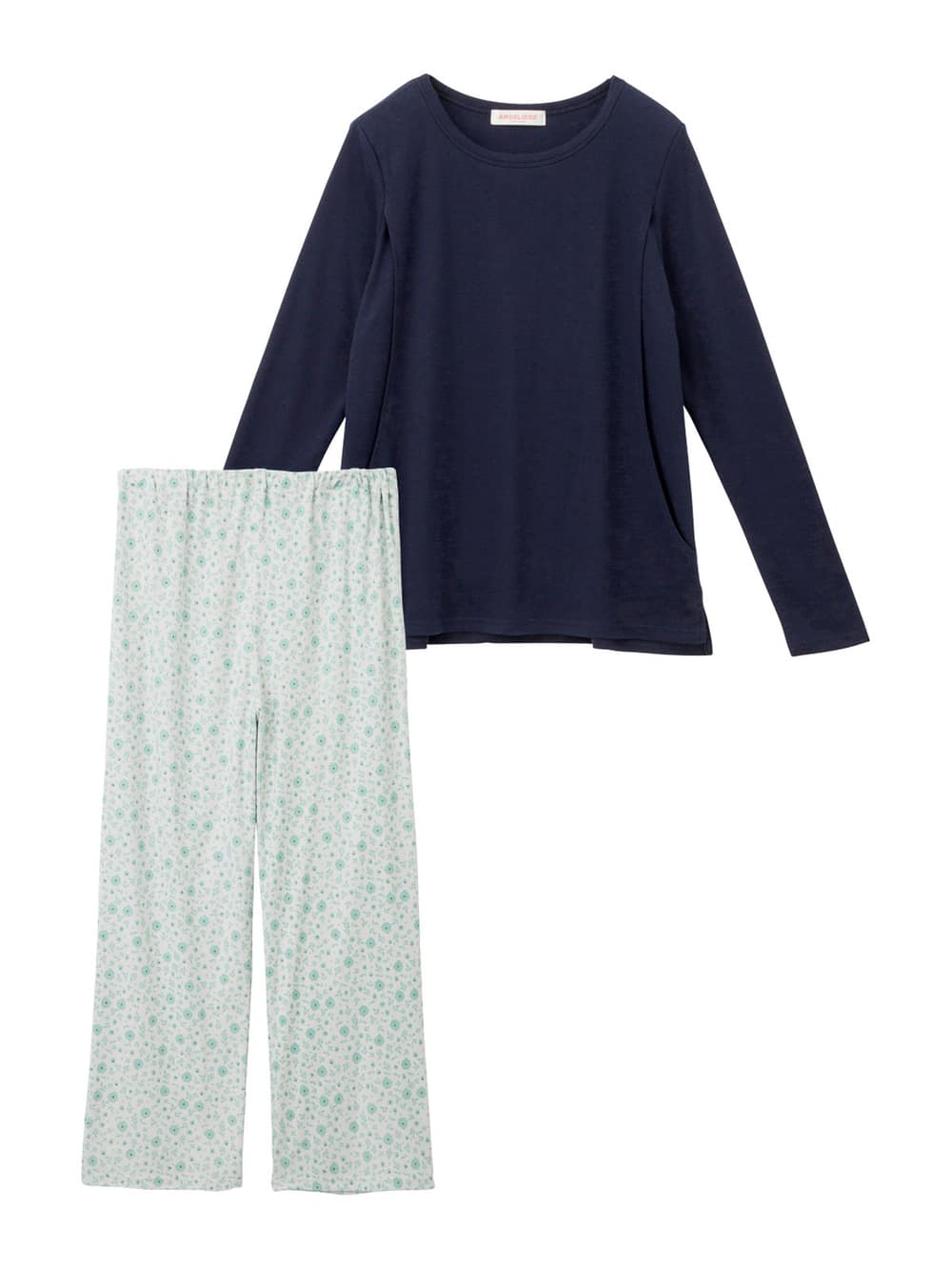 マタニティ パジャマ・ルームウェア|【授乳口付】スムーストップス＆花柄プリントパンツセットパジャマ|グリーン