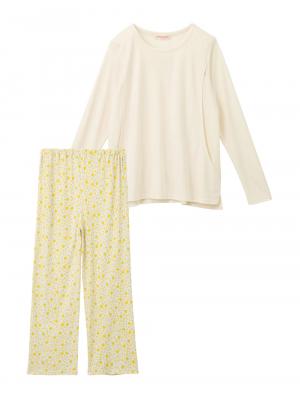 マタニティ パジャマ・ルームウェア|【授乳口付】スムーストップス＆花柄プリントパンツセットパジャマ|イエロー