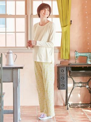 マタニティ パジャマ・ルームウェア|【授乳口付】スムーストップス＆花柄プリントパンツセットパジャマ|イエロー