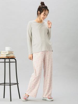 マタニティ パジャマ・ルームウェア|【授乳口付】スムーストップス＆花柄プリントパンツセットパジャマ|ピンク