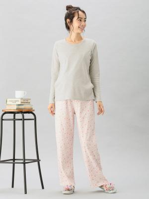 マタニティ パジャマ・ルームウェア|【授乳口付】スムーストップス＆花柄プリントパンツセットパジャマ|ピンク