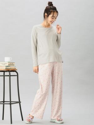 マタニティ パジャマ・ルームウェア|【授乳口付】スムーストップス＆花柄プリントパンツセットパジャマ|ピンク