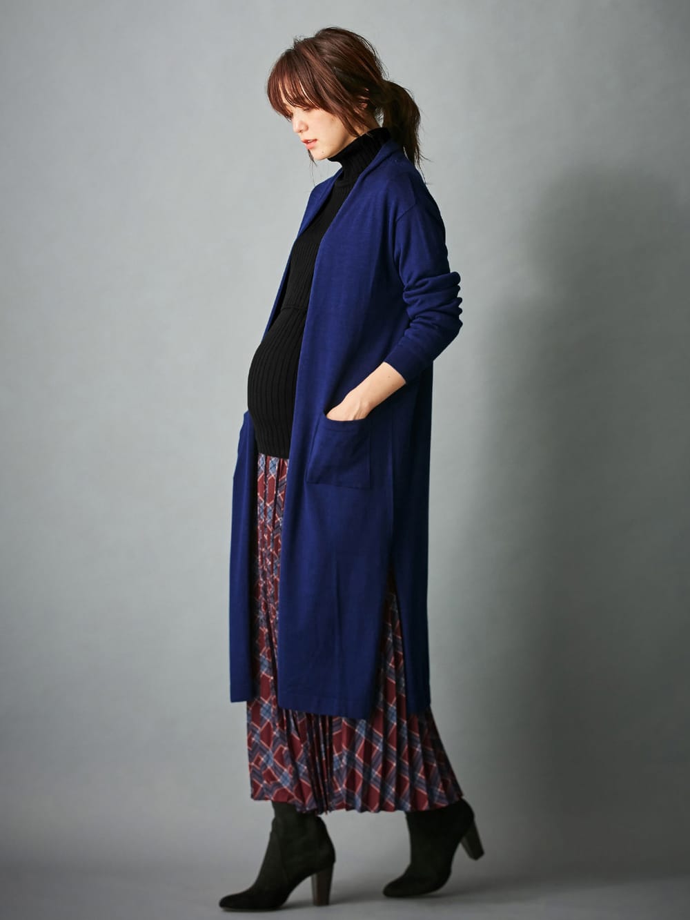 アウトレット|リブタートルニット　マタニティ・授乳服|ブラック