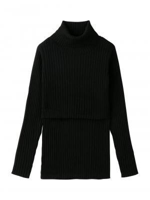 アウトレット|リブタートルニット　マタニティ・授乳服|ブラック