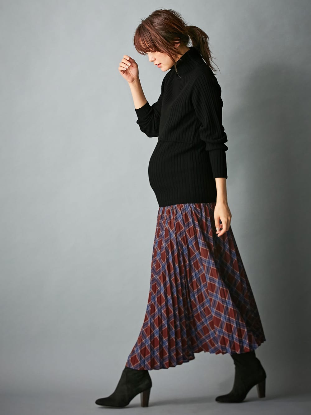 アウトレット|リブタートルニット　マタニティ・授乳服|ブラック