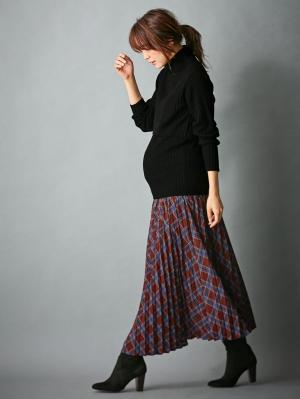 アウトレット|リブタートルニット　マタニティ・授乳服|ブラック