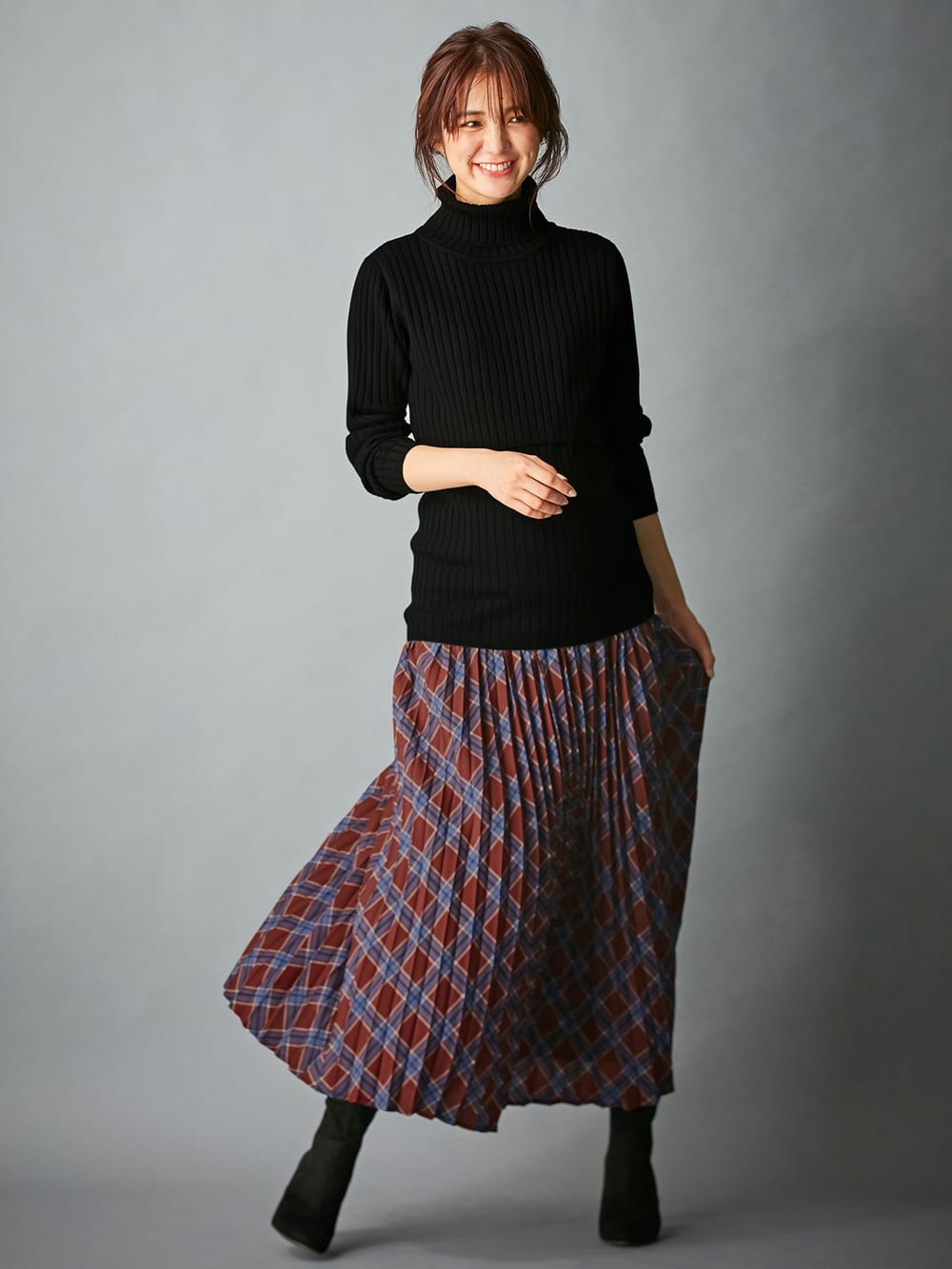 アウトレット|リブタートルニット　マタニティ・授乳服|ブラック