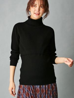アウトレット|リブタートルニット　マタニティ・授乳服|ブラック