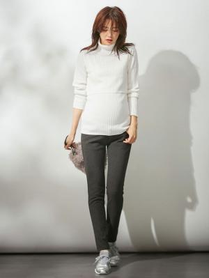 アウトレット|リブタートルニット　マタニティ・授乳服|オフホワイト