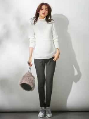 アウトレット|リブタートルニット　マタニティ・授乳服|オフホワイト